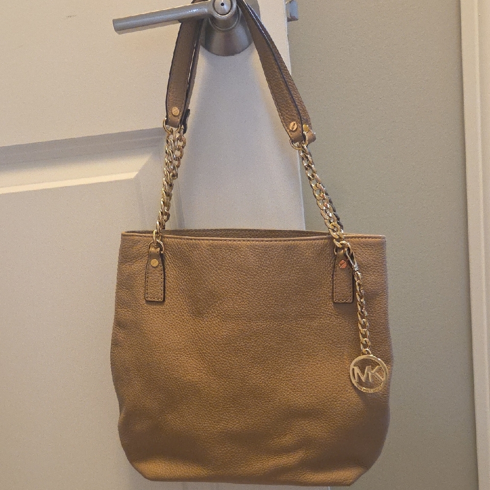 Michael Kors Tan Leather Tote with Gold Chain Accent